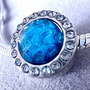 Turquoise Blue Crystal Halo Silver Tone Slide Charm fits PANDORA